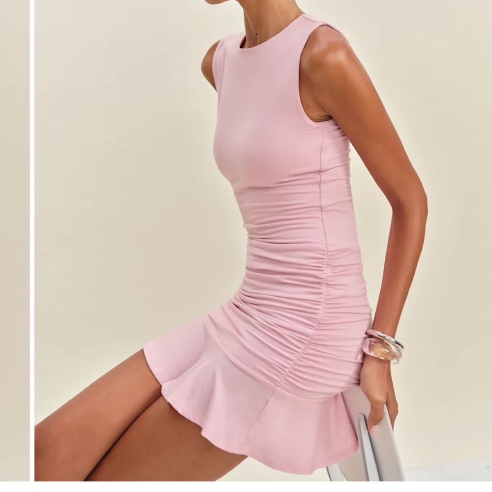 Reformation Light Pink Ruched Mini Dress - Picture 4 of 6